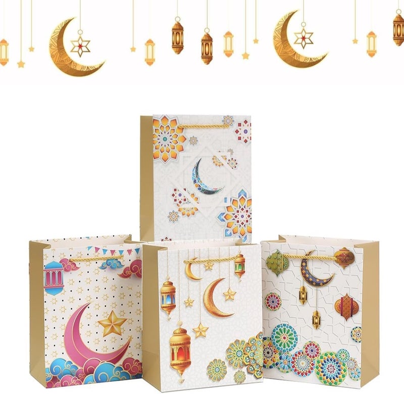 12 PCS 4 Colourful Ramadan Handbags - Beautiful and Gold Printed - Ideal for Wrapping Gifts - Image 3